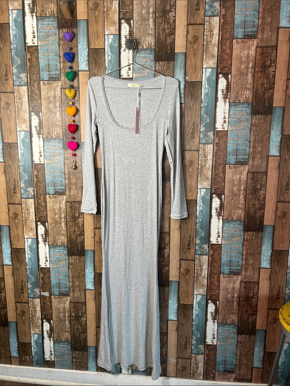 Scoop Neck Long Sleeve Maxi Dress in Heather Gray